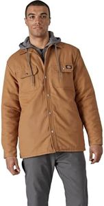 Dickies Men's Fleece Hooded Shirt Jacket with Hydroshield, Brown Duck, XL