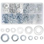 336 Pcs Flat Washers and Spring Lock Washer Assortment Kit, Include 168 Pcs Spring Split Lock Washers, 168 Pcs Flat Penny Washers for Screws & Bolts, Carbon Steel, M4 M5 M6 M8 M10 M12