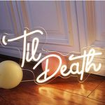 Til Death Pink Warm White LED Neon Signs Wedding Birthday Party Wall Decor Sign Light Up Lights for Bedroom Living Room Anniversary Engagement USB 5V 16.9 X 10.2 inches