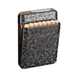 Cigarette Case with USB Lighter 16 pcs 84mm Regular/King Size Cigarettes Electric Rechargeable Flameless Windproof Lighters (Black)