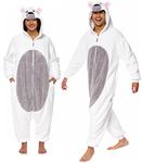 Funziez! Sherpa Bear Adult Onesie - Animal Halloween Costume - Plush Teddy One Piece Cosplay Suit for Adults, White, X-Large