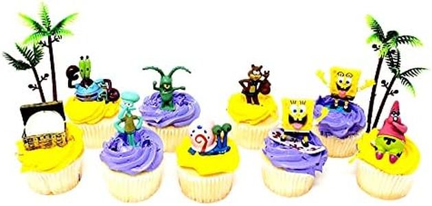 Spongebob Squarepants 11 Piece Birthday Cupcake Topper Set Featuring 2" to 3" Cupcake Toppers of Squidward, Sandy Cheeks, Patrick Star, Mr. Krabs, Plankton, Gary and More