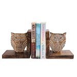 Artisans Of India Wooden Book Ends CD DVD Stand Rack Shelf Decorative Display Pair Bookstand Heavy Duty Bookshelf (Owl Motif)