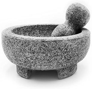 Granite Mortar and Pestle Set Guacamole Bowl Molcajete 8 Inch - Natural Stone Grinder for Spices, Seasonings, Pastes, Pestos and Guacamole - Extra Bonus Avocado Tool Included