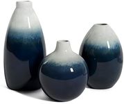 Barnyard Designs Ceramic Stoneware Vase Set, Farmhouse Ceramic Vases Home Decor, Neutral Home Decor for Shelves, Pottery Decorative Vases for Home Decor Farmhouse, Blue Ombre, Set of 3, 6.25"/4.5"/4"