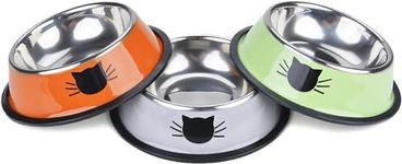 Mumoo Bear Cat Bowl Pet Bowl Stainless Steel Cat Food Water Bowl with Non-Slip Rubber Base Small Pet Bowl Cat Feeding Bowls Set of 3 (Multicolor)