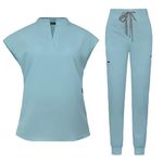 yardsong Clearance Womens Scrub Set Cap Sleeve V Neck Nurse Tops with Jogger Pants Working Uniforms Summer Two Piece Outfits Deal of The Day Clearance Light Blue