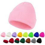 American Trends Unisex Beanie Hat Warm Winter Hats Soft Knit Hat Plain Skull Caps for Men Women Lightweight Beanie, Pink, One Size