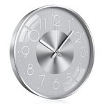 TOKTEKK Wall Clock 30.48cm Silent Non Ticking Clock Modern Wall Clocks Battery Operated for Living Room, Aluminium Round Decorative Clocks for Bedroom Kitchen Office Home Decor(Silver White Number)