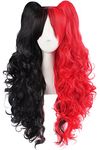 MapofBeauty Multi-color Lolita Long Curly Clip on Ponytails Cosplay Wig (Black/Red)