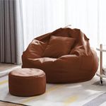 KAM'S LIEU Brand Soft Leatherette 4XL Bean Bag with Footrest and Cushion XXXXL Adult Size Chair (Tan) | Filled with Beans BeanBag | 6 Months Warranty