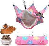 LimCryspp 2 Pcs Guinea Pig Hammock Set 2 Tier Small Pet Hanging Hammock with Tunnel Bed Hideout Small Animal Cage Accessories for Hamster Suitable for Hamsters Guinea Pigs Chinchillas Etc (Pink)