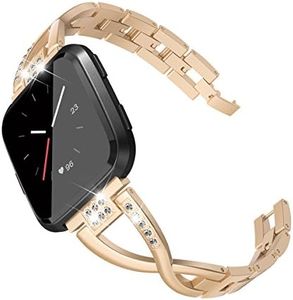 TOYOUTHS Bling Bracelet Compatible with Fitbit Versa/Versa 2 for Women Stainless Steel Wristbands Replacement for Versa Lite Edition/Versa SE Accessories Dressy Metal Strap Bangle Gold