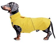 Dachshund raincoat, sausage rain coats, suitable for dachshunds corgi weiner, dog waterproof coat with reflective stripe underbelly protection - Yellow - XS