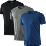 HOPLYNN 3 Pack Running Shirts Men Sport Tops Dry Fit Gym Wicking Athletic T Shirts Breathable Cool Workout Shirts Black Grey Blue XL