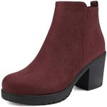 DREAM PAIRS Women's Ankle Boots Chunky Heel Platform Fall Heeled Short Booties Shoes,Size 5.5,Burgundy,Zoey-1