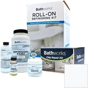 Bathworks DIY Combo Kit - WHITE - Chip Repair & Bathtub Refinishing; Non-Slip Protection; Tub; Tile; Shower; Wall Surround; Chip Filler; Crack Repair; Quick 24 hour dry time; High Gloss Resin Finish