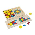 Melissa & Doug Pattern Blocks and Boards Classic Toy, Developmental Toy, Wooden Shape Blocks, Double-Sided Boards, 120 Shapes & 5 Boards