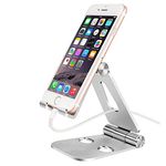 HOJI Cell Phone Stand,Updated Adjustable Desktop Phone Holder Cradle,Fully Foldable, Thick Case Friendly, Portable Aluminum Compatible with All Mobile Phones, Switch, Tablets(4-10in)