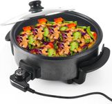 Electric Frying Pan 42CM 1500W Non-Stick Skillet with Glass Lid, 5-Level Temp Control Hot Pot Cooker for Grilling Pizza Parties, Detachable Cord, Black(9 Cm Deep)