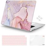 iCasso Compatible with MacBook Air 15 inch Case 2023 Release M2 Chip Model A2941 with Touch ID Retina Display, Plastic Laptop Hard Shell Case + Keyboard Cover + Screen Protector (Pink Marble)