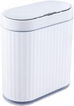 ELPHECO Bathroom Trash Can - 9.5 litres Waterproof Sensor Trash Can, 2.5 Gallon Motion Sensor Trash Can, Slim Garbage Bin for Narrow Kitchen and Office Use, White with Grey Trim