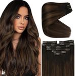 Sunny Hair Clip in Hair Extensions Human Hair Remy Human Hair Clip in Extensions Straight Hair Extensions for Women Clip in 14inch Dark Brown to Mdeium Brown Balayage