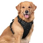rabbitgoo Dog Harness Large Dog No Pull Pet Harness with 2 Leash Clips, Adjustable Soft Padded Pet Vest Harness, Reflective No-Choke with Easy Control Handle for Training or Walking, Black, XL