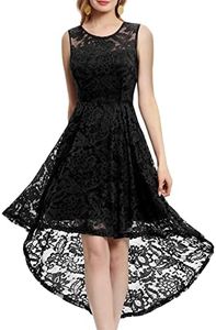 MuaDress 6006 Women's Vintage Floral Lace Sleeveless Hi-Lo Cocktail Formal Swing Dress X-Small Black