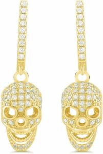 Sterling Silver Cz Skull Dangle Earrings - 23mm, Sterling Silver Cubic Zirconia, Cubic Zirconia,