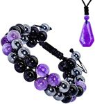 CINSKYING Triple Protection Bracelet for Men Women, Genuine Amethyst and Obsidian 8mm Beads, Handmade Crystal Stone Bracelets (V3-Amethyst Set (P&P))