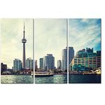 My Easy Art® 3 Pieces Toronto Skyline Modern Canvas Painting Wall Art The Picture for Home Decoration Cn Tower and Canada Architecture Cityscape Print On Canvas Giclee Artwork for Wall Decor