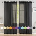 Black Sheer Curtains 95 inch Length 2 Panels, Rod Pocket Semi Sheer Privacy Curtains, Window Treatments Soft Voile Drapes for Windows Living Room Bedroom French Doors Doorway Divider, 52" Wx 95" L