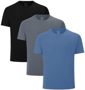 netdraw Men's Ultra-Soft Viscose Bamboo Cotton T-Shirt, Crew Neck Short Sleeve Casual Lounge Dressy Undershirt Tee, Black/Oil Grey/True Blue, XL Tall