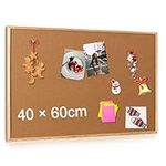 AMUSIGHT Cork Pin Board with Wooden Frame, 40x60 cm, Bulletin Notice Corkboard for Office School Home Message Memo