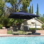 PURPLE LEAF 10 FT Patio Umbrella Outdoor Luxury Cantilever Umbrella with 360° Rotation Square Umbrellas Windproof Offset Umbrella Heavy Duty Sun Umbrella for Garden, Deck, Table, Backyard and Pool, Navy Blue