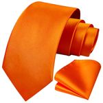 HISDERN Ties for Men Orange Tie and Pocket Square Set Classic Silk Tie for Bridegroom Wedding Party Business