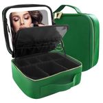 MOMIRA Makeup Case with Mirror and Light, Travel Makeup Train Case, Cosmetic Bag Organizer, Portable Artist Storage Bag, Emerald Green