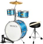 MOSEN Kids Drum Set 3-Piece Beginners, 14 inch Drum Kit with Adjustable Throne, Cymbal, Pedal & Drumsticks, Junior Drum Set with Bass Tom Snare Drum, Sky Blue