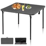 Kasunpul 34" Folding Table, Portable Square Folding Card Table with Collapsible Legs & Carrying Handle, Plastic Tables for Camping,Picnic, Office, Party, (Grey)
