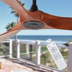 Yifi Deco YT29015 Indoor Outdoor 60 inch Wood Ceiling Fan No Light with Remote,Ceiling Fan Without Light, Noiseless Reversible DC Motor 3 Blade Walnut Ceiling Fan for Farmhouse Patio Living Room