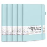 feela 5 Pack Notebooks Journals Bulk, Hardcover Notebook Classic Ruled Lined Journals with Pen Holder for Women Girls School Business Supplies, with 5 Black Pens, 120 GSM, 5.1”x8.3”, A5,Sky Blue