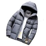 FUTSE PENO Men's Winter Puffer Jacket – Nylon Insulated Coat with Hood, and Water-Resistant, Zipper Pockets, Warm Quilted Outerwear for Cold Weather, Casual Style | Color: Light Grey | Size: M