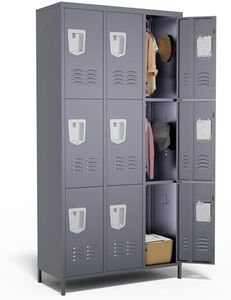 VIYET 9 Door Metal Lockers for Employees,9 Heavy-Duty Hooks,72" Secure Storage for Home,Offices,Schools & Gyms | Gray