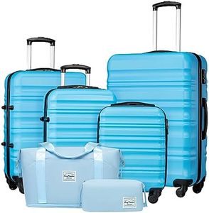 LONG VACATION 6 Piece Luggage Set Carry on Suitcase with ABS+PC hardshell, Spinner Wheels & YKK Zipper TSA Lock (SKY BLUE, 6 piece set)