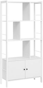 VASAGLE - Estantería de 4 Niveles, Armario de Almacenamiento con Puertas, Grande, Marco de Acero, para Sala de Estar, Oficina, Dormitorio, Estilo Moderno, Blanco Arce y Blanco Nube LBC022W44