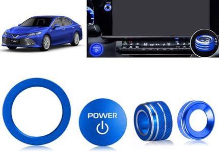 Tyifxom for Toyota Camry LE/SE/XLE/XSE 2025 2026 Accessories, Aluminum Volume Adjuster, Mirror Knob Cover, Engine Start Button Cover/Ring (4pcs) (Blue)