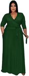 Runwind Plus Size Dress for Women - 3/4 Sleeve V Neck Printing Maxi Dresses for Women （XL-6XL）, 2-ink Green, X-Large