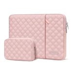 MOSISO Laptop Sleeve Compatible with MacBook Air 13 inch M3 M2 M1 2024-2018/ Pro 13 M2 M1,12.9 iPad Pro 6th 5th 4rd,Surface Pro X/9/8/7,Square Quilted Vertical Bag with Pocket&Small Case, Chalk Pink