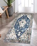 KIMODE Boho Area Rugs for Bedroom 60 x 130cm, Soft Washable Rugs Non-Slip bedside rug Low-Pile Vintage Rugs Living Room Indoor Entry Non Shedding Floor Rugs for Bedroom, Kitchen, Hallway (Blue)